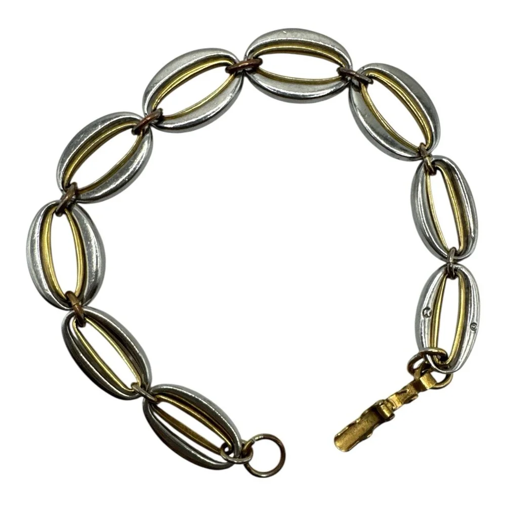 SWAROVSKI Swan‎ 18K Gold Plated Crystal Baha Link Bracelet Signed Two Tone